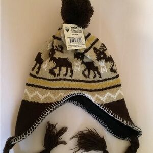 Nicole Kids Knitted Hat with Moose Pattern - Brown and Cream